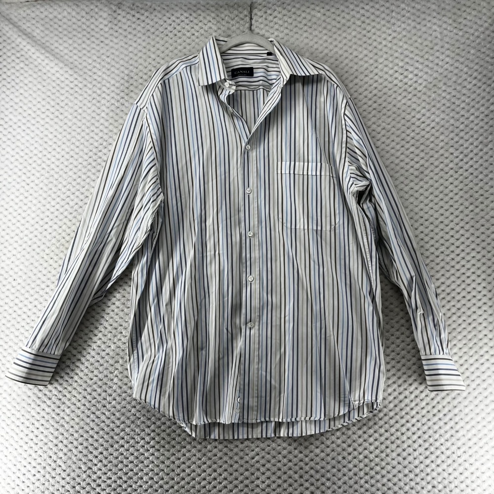 Canali Striped Dress Shirt Button Up Long Sleeve Collared Italy‎ 42 16 1/2